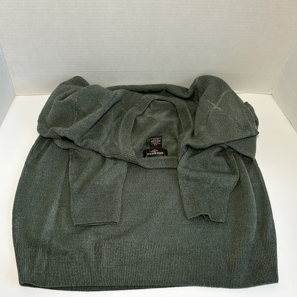 Dockers V-Neck Argyle Sweater Mens Size M Green Pullover Ribbed Geometric NWOT - Picture 9 of 9